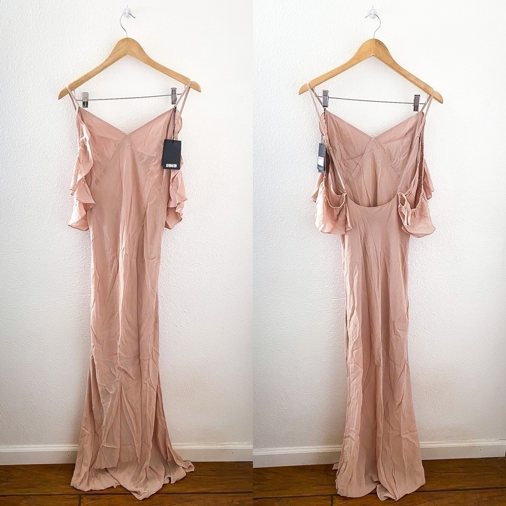 Reformation Blush Pink Off-Shoulder Ruffle Maxi Dress